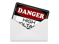 Blechpostkarte Hinweis 14x10 cm Danger high voltage Metall Deko Schild