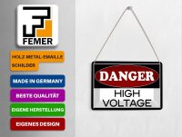 Blechpostkarte Hinweis 14x10 cm Danger high voltage Metall Deko Schild