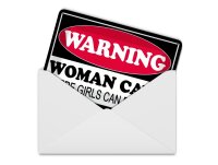 Blechpostkarte Hinweis 14x10 cm Warning Woman Cave where girls Deko Schild