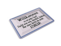 Blechpostkarte Spruch 14x10 cm Willkommen es ist jeder Gast Deko Schild