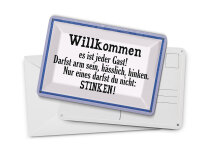 Blechpostkarte Spruch 14x10 cm Willkommen es ist jeder Gast Deko Schild