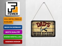 Blechpostkarte Hinweis 14x10 cm Dad´s Workshop Werkzeug Holz Deko Schild