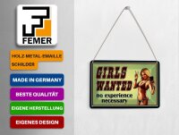 Blechpostkarte Pinup 14x10cm Girls wanted no experience Metall Deko Schild