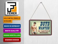 Blechpostkarte Pinup 14x10 cm Boys wanted no experience Metall Deko Schild