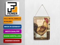 Blechpostkarte Spruch 10x14 cm Nostalgie Huhn Vintage Antik Deko Schild