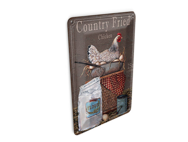Blechpostkarte Spruch 10x14 cm Huhn country Fried Chicken Deko Schild