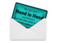Blechpostkarte Spruch 14x10 cm bei uns Hand in Hand gearbeitet Deko Schild
