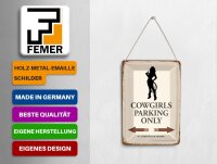 Blechpostkarte Spruch 10x14 cm Cowgirls parking only Metall Deko Schild