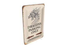 Blechpostkarte Spruch 10x14 cm Dragons parking only Metall Deko Schild