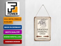 Blechpostkarte Spruch 10x14 cm Dragons parking only Metall Deko Schild