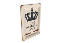 Blechpostkarte Spruch 10x14 cm King parking only Korona Metall Deko Schild