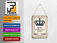 Blechpostkarte Spruch 10x14 cm King parking only Korona Metall Deko Schild