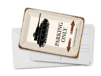 Blechpostkarte Spruch 10x14 cm Panzer parking only Metall Deko Schild