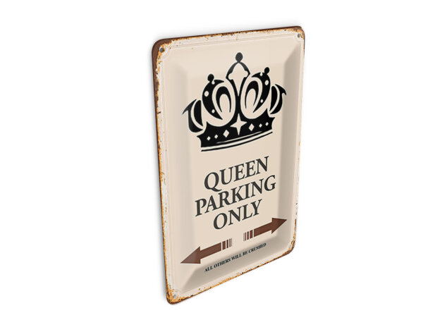 Blechpostkarte Spruch 10x14cm Queen parking only Korona Metall Deko Schild