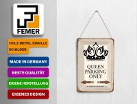 Blechpostkarte Spruch 10x14cm Queen parking only Korona Metall Deko Schild