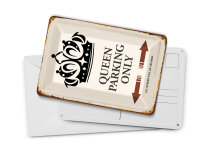 Blechpostkarte Spruch 10x14cm Queen parking only Korona Metall Deko Schild