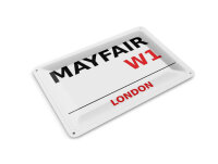 Blechpostkarte London 14x10 cm Mayfair W1 Metall Deko Schild
