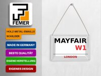 Blechpostkarte London 14x10 cm Mayfair W1 Metall Deko Schild