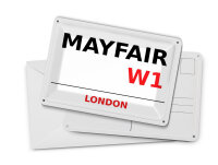 Blechpostkarte London 14x10 cm Mayfair W1 Metall Deko Schild