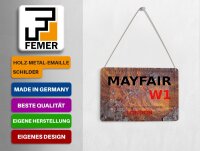 Blechpostkarte London 14x10cm Mayfair W1 Metall Deko Schild