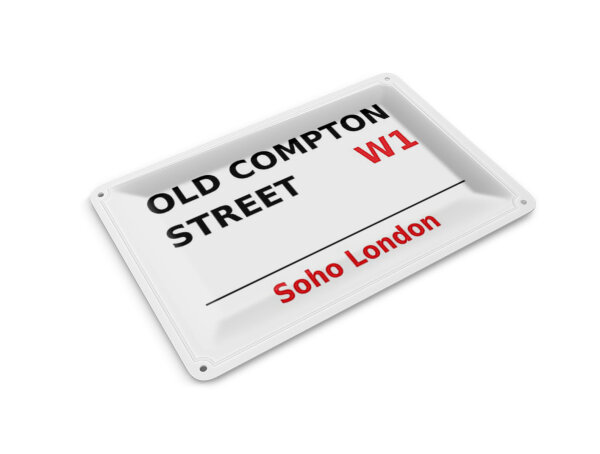 Blechpostkarte London 14x10 cm Soho Old Compton Street W1 Deko Schild
