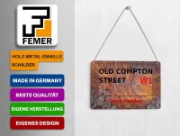 Blechpostkarte London 14x10cm Soho Old Compton Street W1 Deko Schild