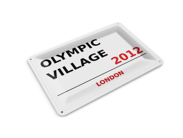 Blechpostkarte London 14x10 cm Olympic Village 2012 Metall Deko Schild