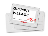 Blechpostkarte London 14x10 cm Olympic Village 2012 Metall Deko Schild