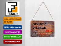 Blechpostkarte London 14x10 cm Olympic Village 2012 Metall Deko Schild