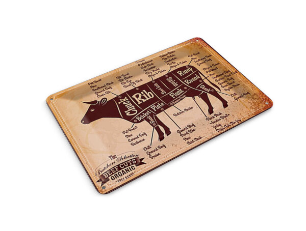 Blechpostkarte Metzger 14x10 cm Beef cuts Organic Metzgerei Deko Schild