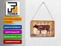 Blechpostkarte Metzger 14x10 cm Beef cuts Organic Metzgerei Deko Schild