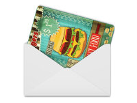 Blechpostkarte Essen 10x14 cm fast food Burgers buy now wifi Deko Schild