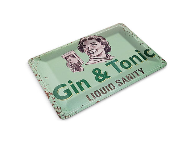 Blechpostkarte Alkohol 14x10 cm Gin & Tonic liauid sanity Deko Schild