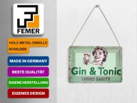 Blechpostkarte Alkohol 14x10 cm Gin & Tonic liauid sanity Deko Schild