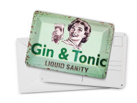 Blechpostkarte Alkohol 14x10 cm Gin & Tonic liauid sanity Deko Schild