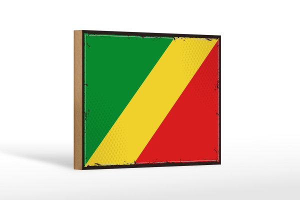 Holzschild Flagge Kongo 18x12cm Retro Flag of the Congo