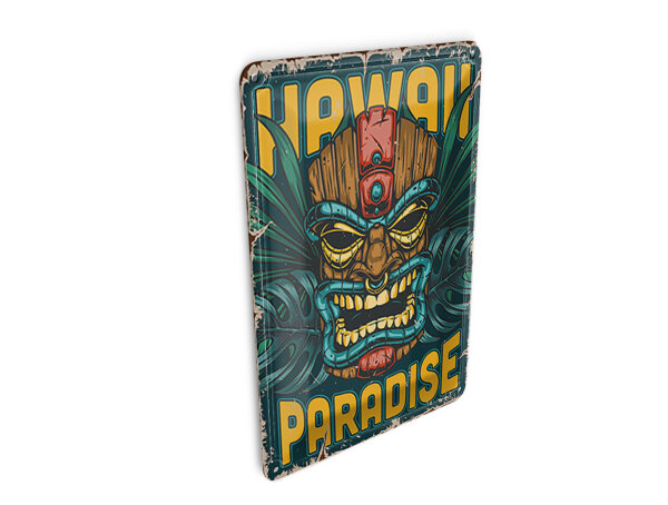 Blechpostkarte Retro 10x14 cm Hawaii Paradiese Alkohol Metall Deko Schild