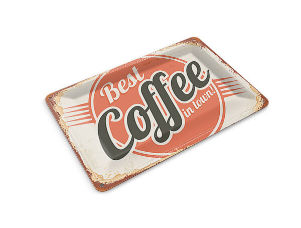 Blechpostkarte Retro 14x10cm Kaffee best Coffee in town Deko Schild