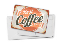 Blechpostkarte Retro 14x10cm Kaffee best Coffee in town Deko Schild