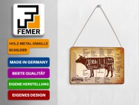 Blechpostkarte Kuh 14x10 cm Beef cuts Organic Metzgerei Schild