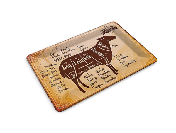Blechpostkarte Lamm 14x10 cm Lamb cuts Organic Metzgerei Deko Schild