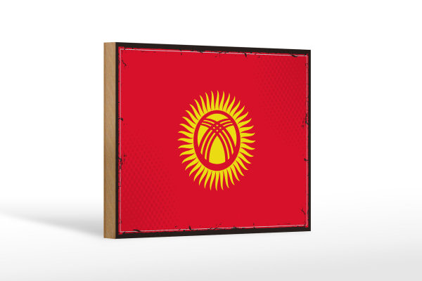 Holzschild Flagge Kirgisistans 18x12 cm Retro Kyrgyzstan Dekoration