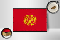 Holzschild Flagge Kirgisistans 18x12 cm Retro Kyrgyzstan Dekoration
