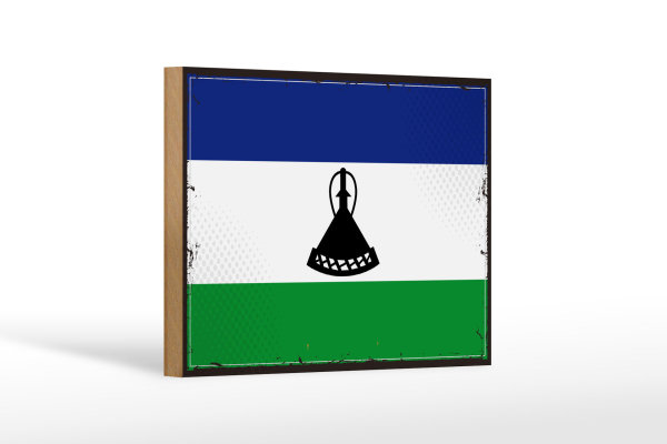 Holzschild Flagge Lesothos 18x12 cm Retro Flag of Lesotho Dekoration