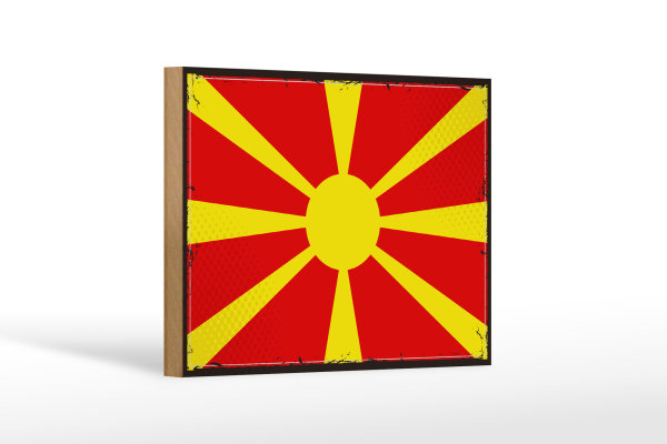 Holzschild Flagge Mazedoniens 18x12cm Retro Flag Macedonia Dekoration