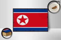 Holzschild Flagge Nordkoreas 18x12 cm Retro North Korea Dekoration