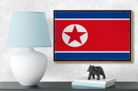 Holzschild Flagge Nordkoreas 18x12 cm Retro North Korea Dekoration