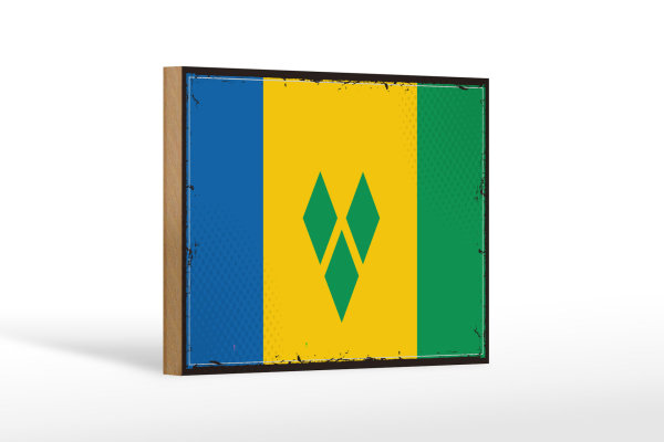 Holzschild Flagge Saint Vincent Grenadinen 18x12 cm Retro Dekoration