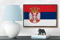 Holzschild Flagge Serbiens 18x12 cm Retro Flag of Serbia Dekoration