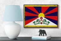 Holzschild Flagge Tibets 18x12 cm Retro Flag of Tibet Dekoration